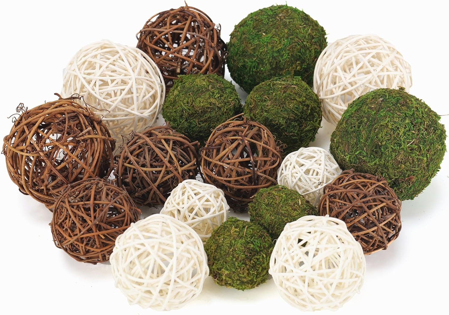 18-Piece Decorative Ball Set for Centerpieces – Moss & Rattan Fillers