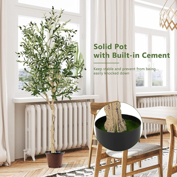 6′ Indoor Outdoor Decoration Artificial Olive Tree Plant w/Built-in Cement Pot