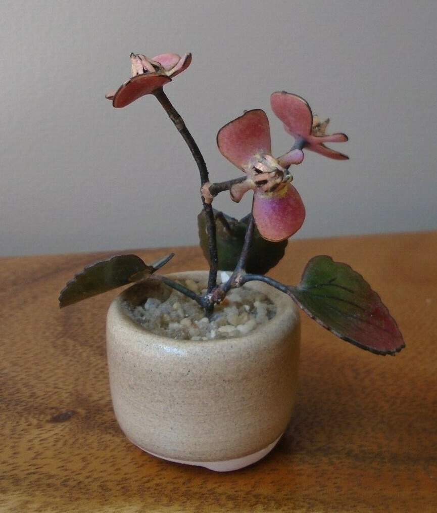 Mini Enamel & Metal Floral Arrangement in Glazed Planter