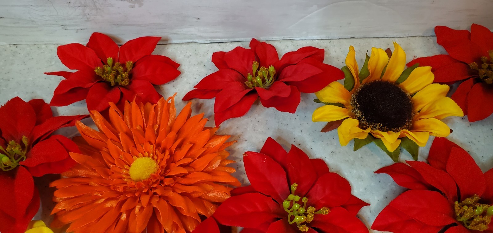 Lot Artificial Flower Clips 4–5 Inch Variety Poinsettia Sunflower Gerbera Daisy