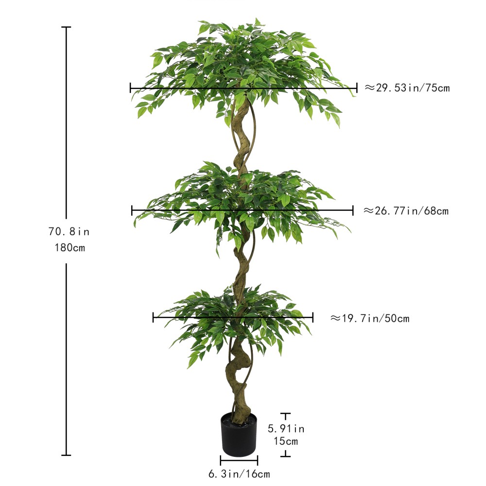 6FT Artificial Ficus Tree Lifelike Faux Banyan Tree Pot Home Office Patio Decor