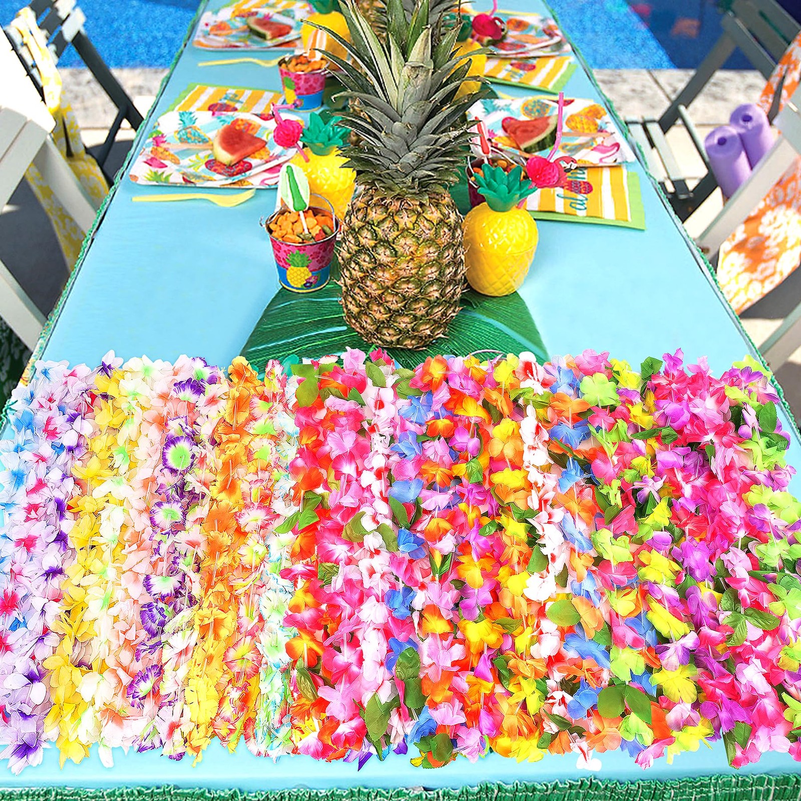 Hawaiian Leis for Luau Party, 60PCS Tropical Flower Lei for Summer Beach Part…