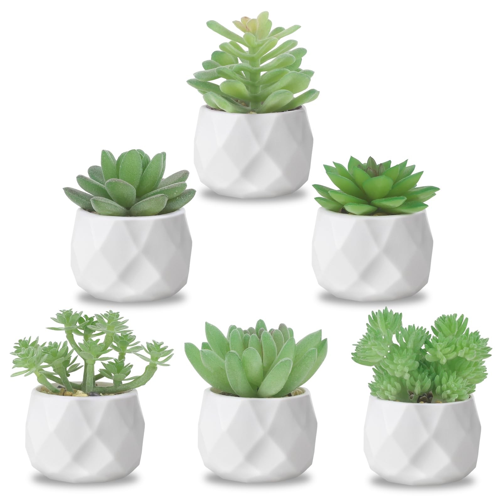 6 PCS Green Fake Succulent Plant Set Artificial Desk Realistic Faux Pots Mini