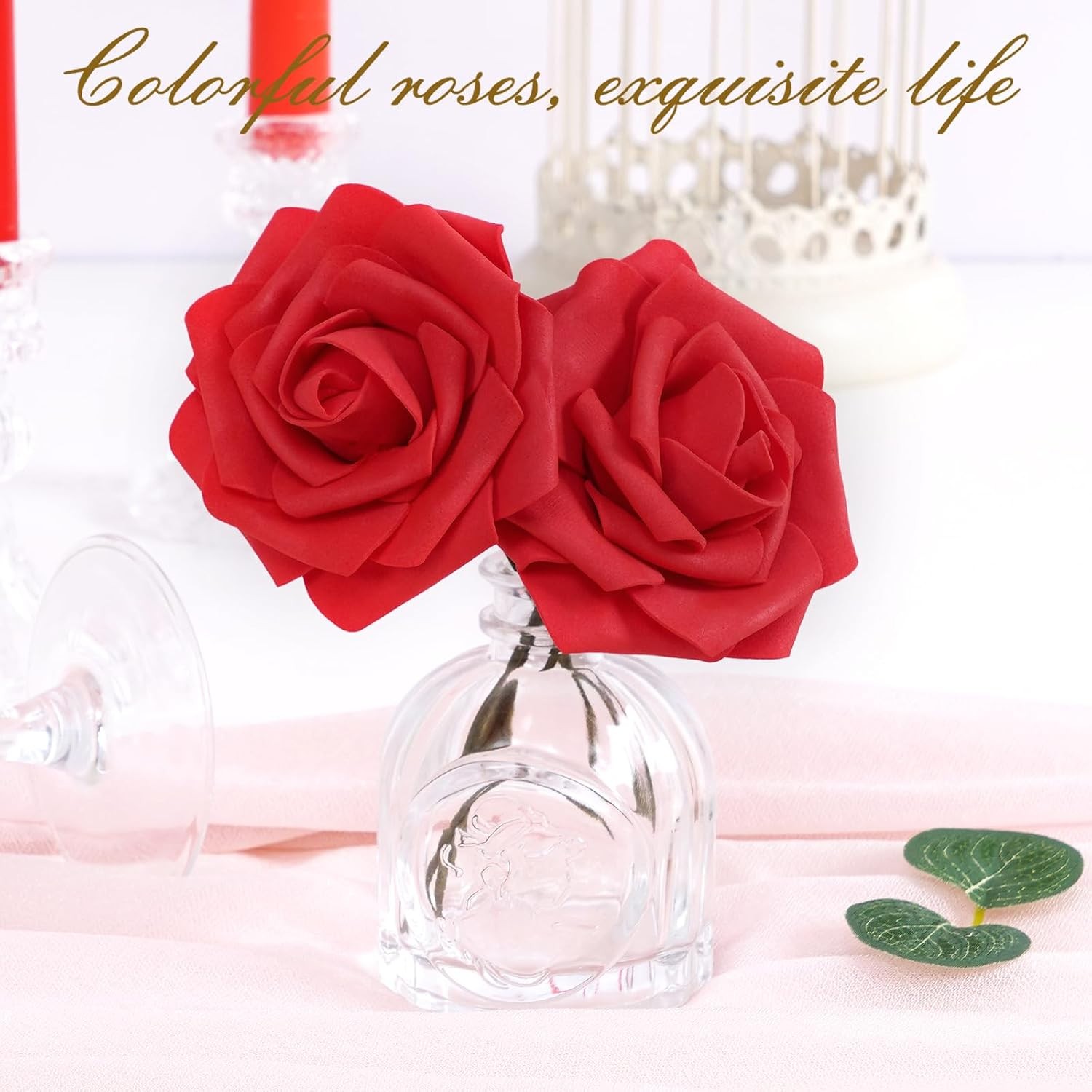 16Pcs Artificial Flowers Fake Roses with Stems, Red Boxed Foam Roses for DIY