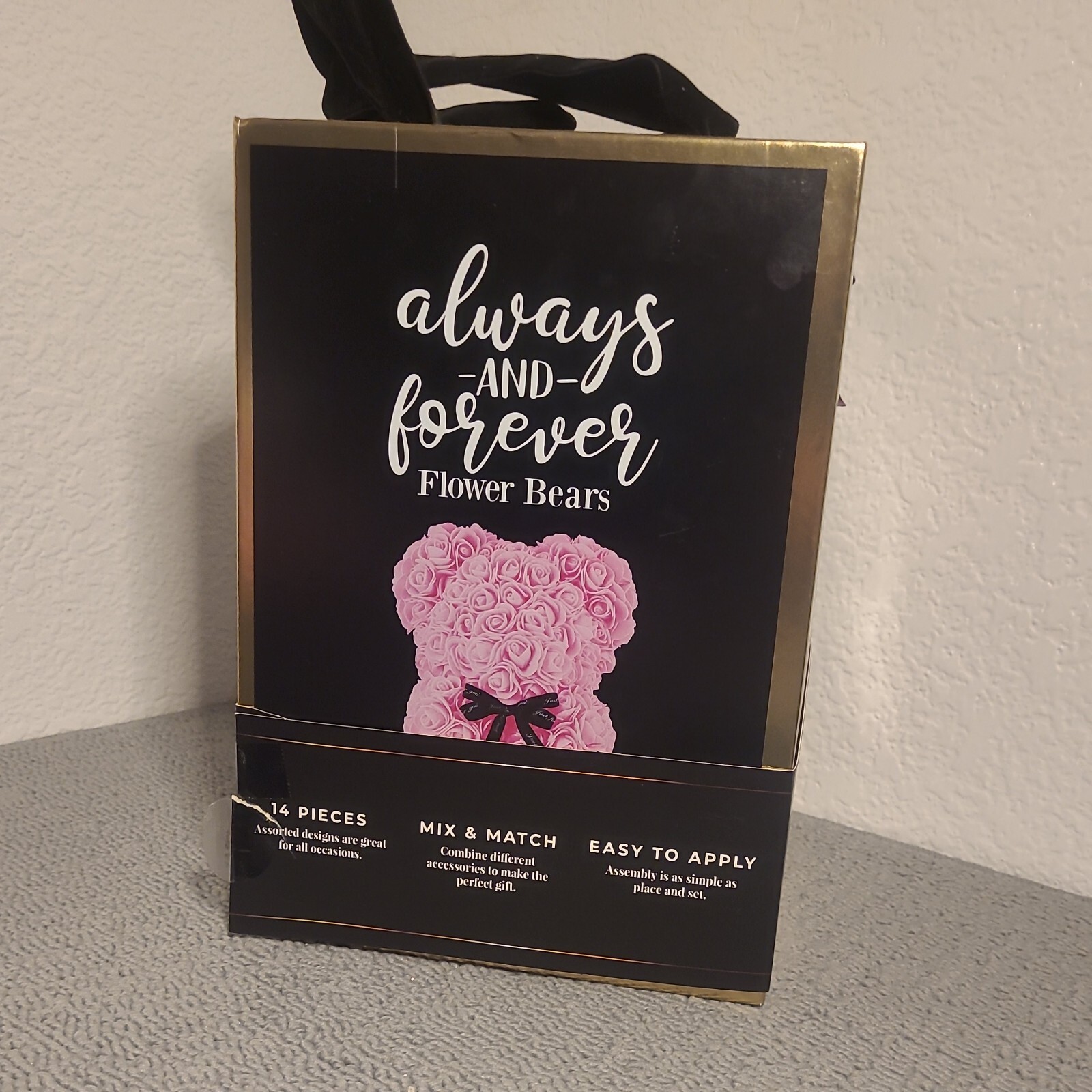 Always and Forever Flower Bear Pink Roses in Black Gift Box