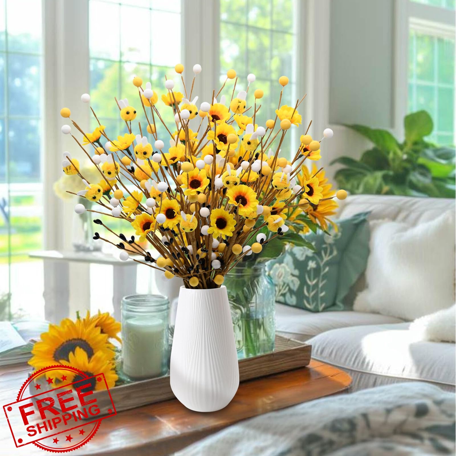 CRCZK Bee floral stems, yellow brown