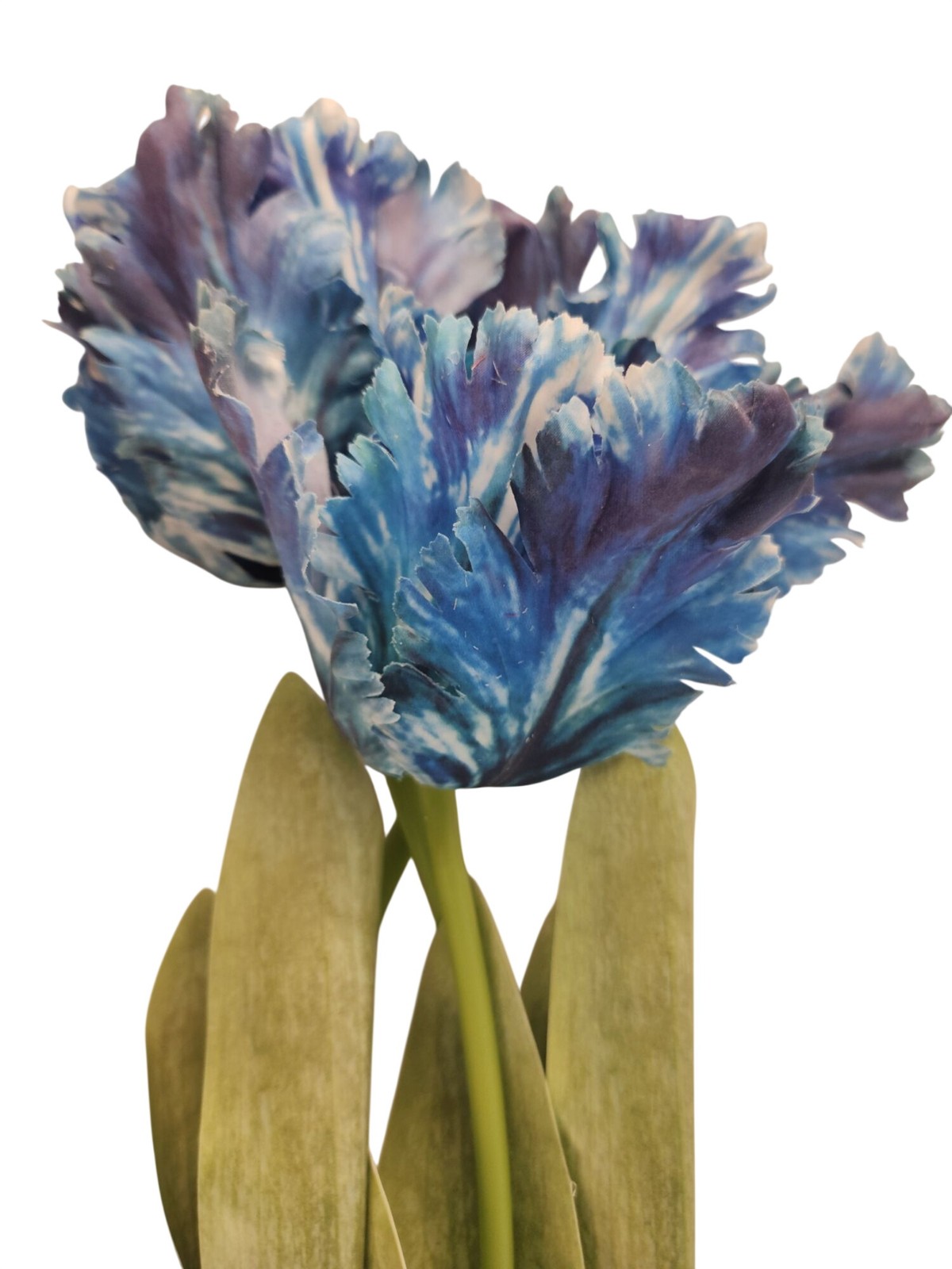 Blue Faux Tulips Set of 3 Artificial Parrot Tulips 27 Inch Tall