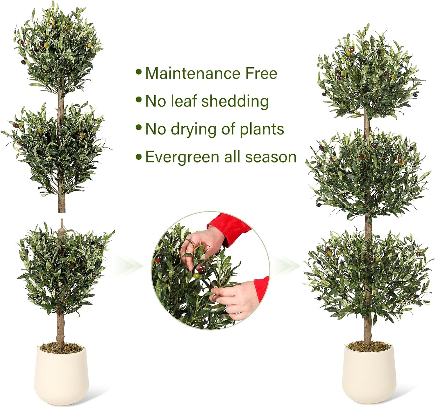 5 ft Artificial Olive Tree Triple Ball Topiary Faux Plant with Moss & Pot