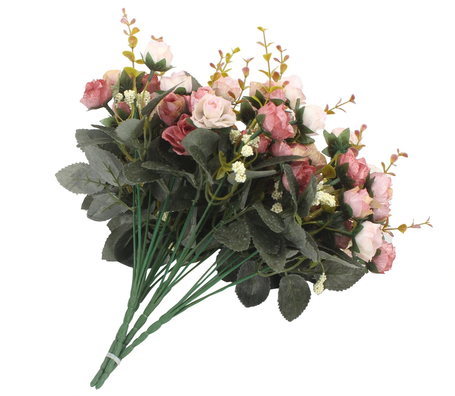 4 PCS 7 Branch 21 Heads Pink Artificial Mini Rose Flowers Bouquet Home Decor