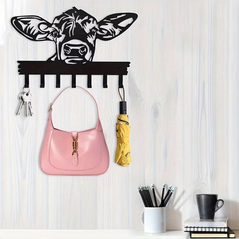 CIFbuy Cow-Shaped 7-Hook Metal Key Rack Minimalist Contemporary Wall Decor