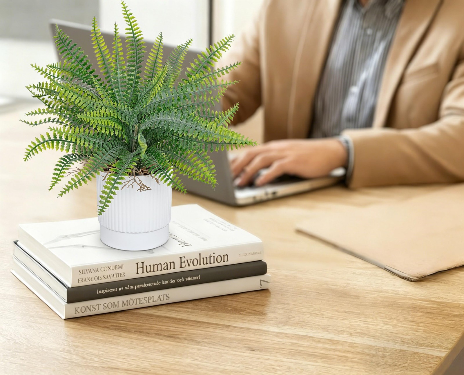 Set of 2 Fake Plant Fern Potted Artificial Plants for Shelf Desk Home Bathroo…