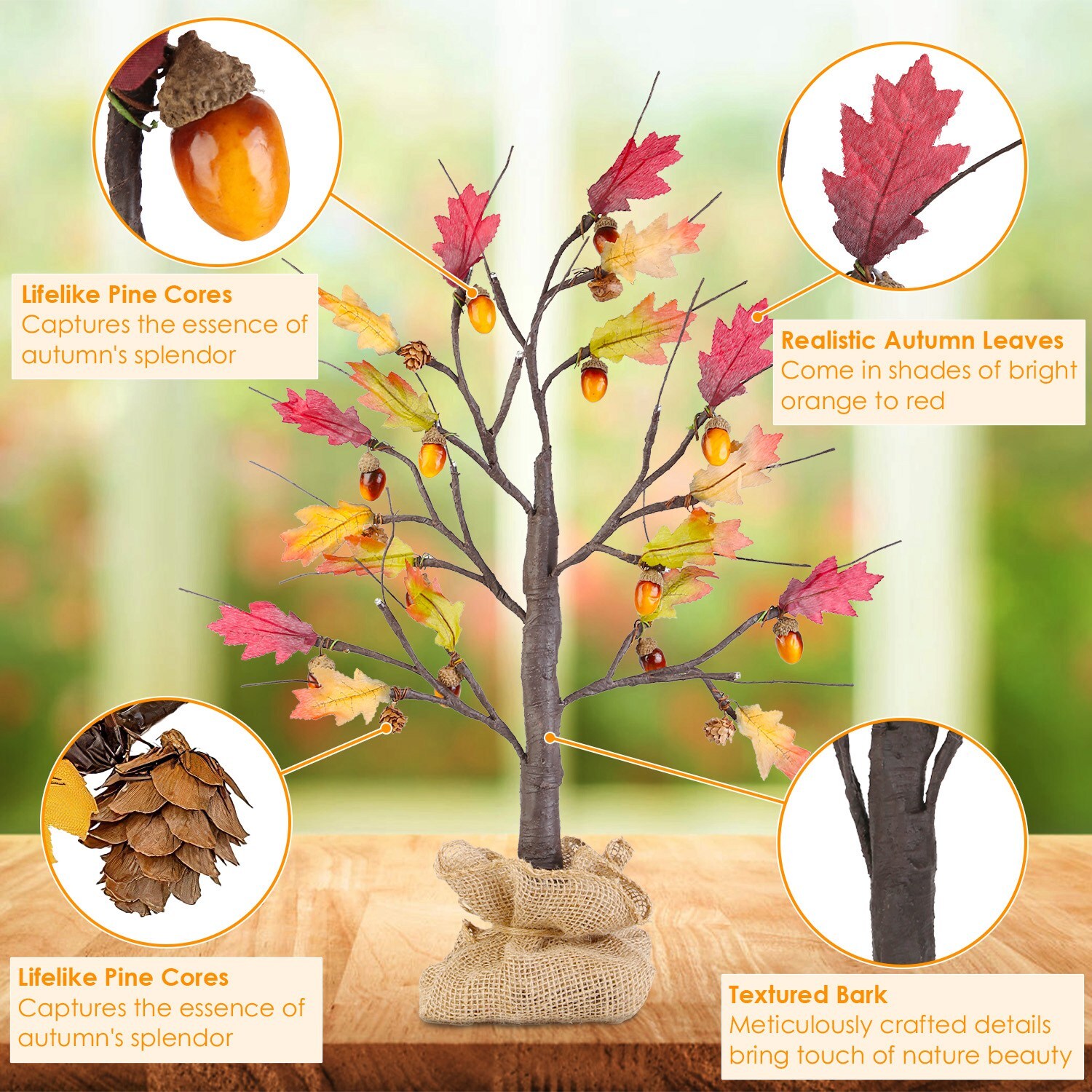 2pcs Artificial Maple Tree Battery Operated Lighted Tree Decorations with Timer