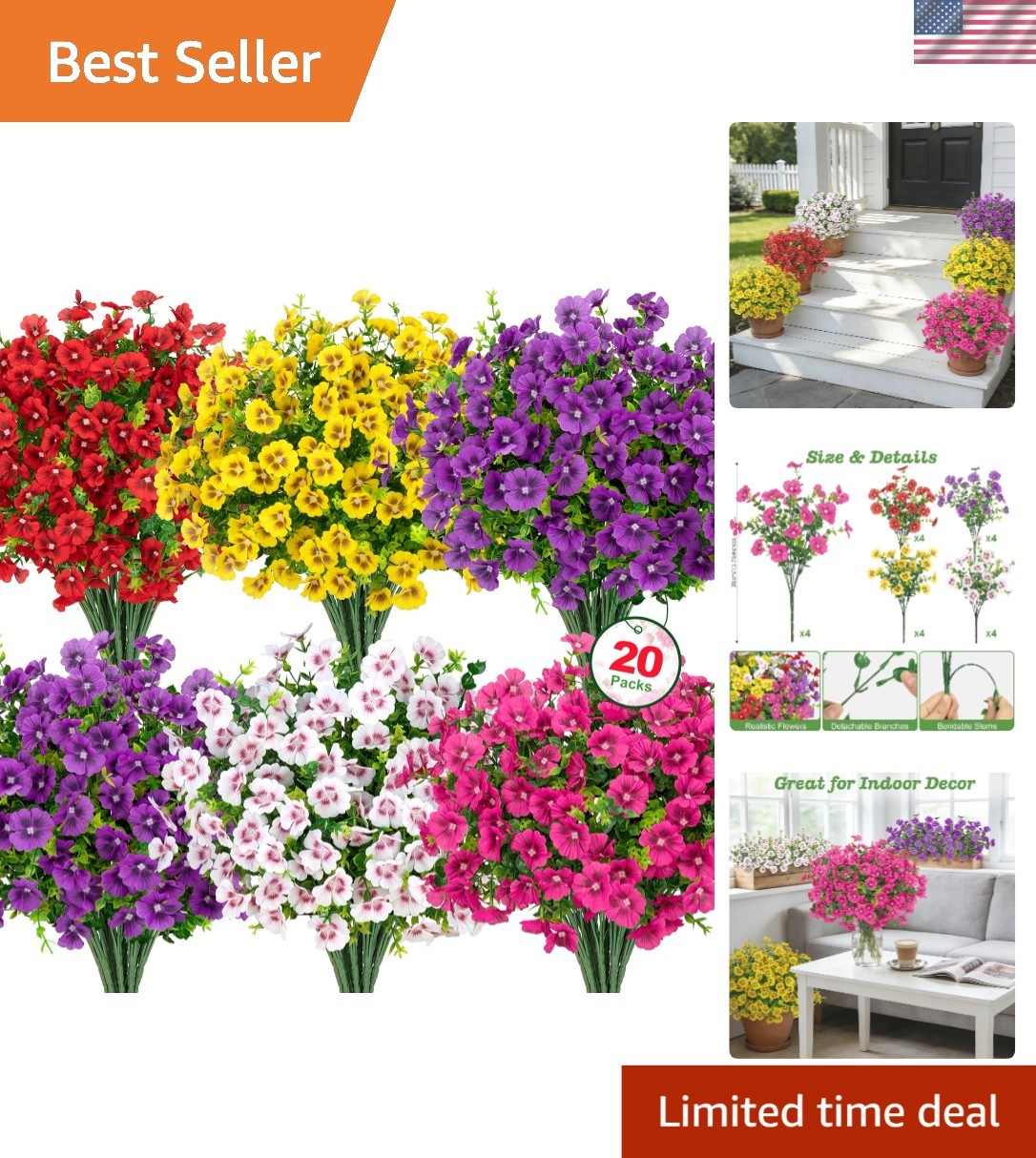 Low-Maintenance 20 Count Mixed Silk Flowers for Chic Home and Garden Designs