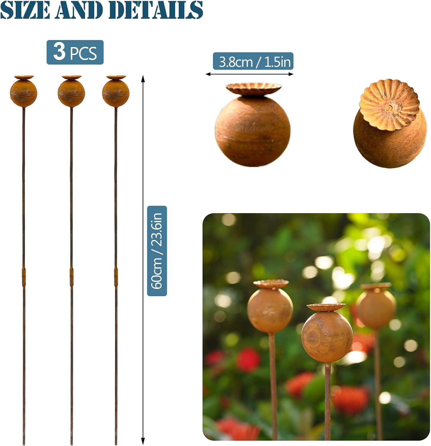 Metal Flowers for outside – 3PCS Decorative Garden Stakes, Flower Bed Decoration
