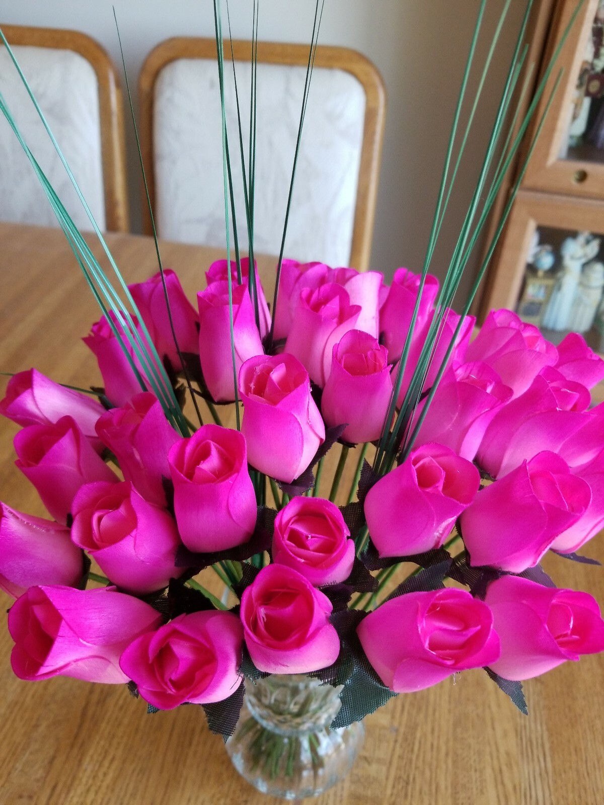 1 DOZEN – PINK/HOT PINK WOODEN ROSE BUDS 5 X 8 ARTIFICIAL FLOWERS FREE SHIPPING
