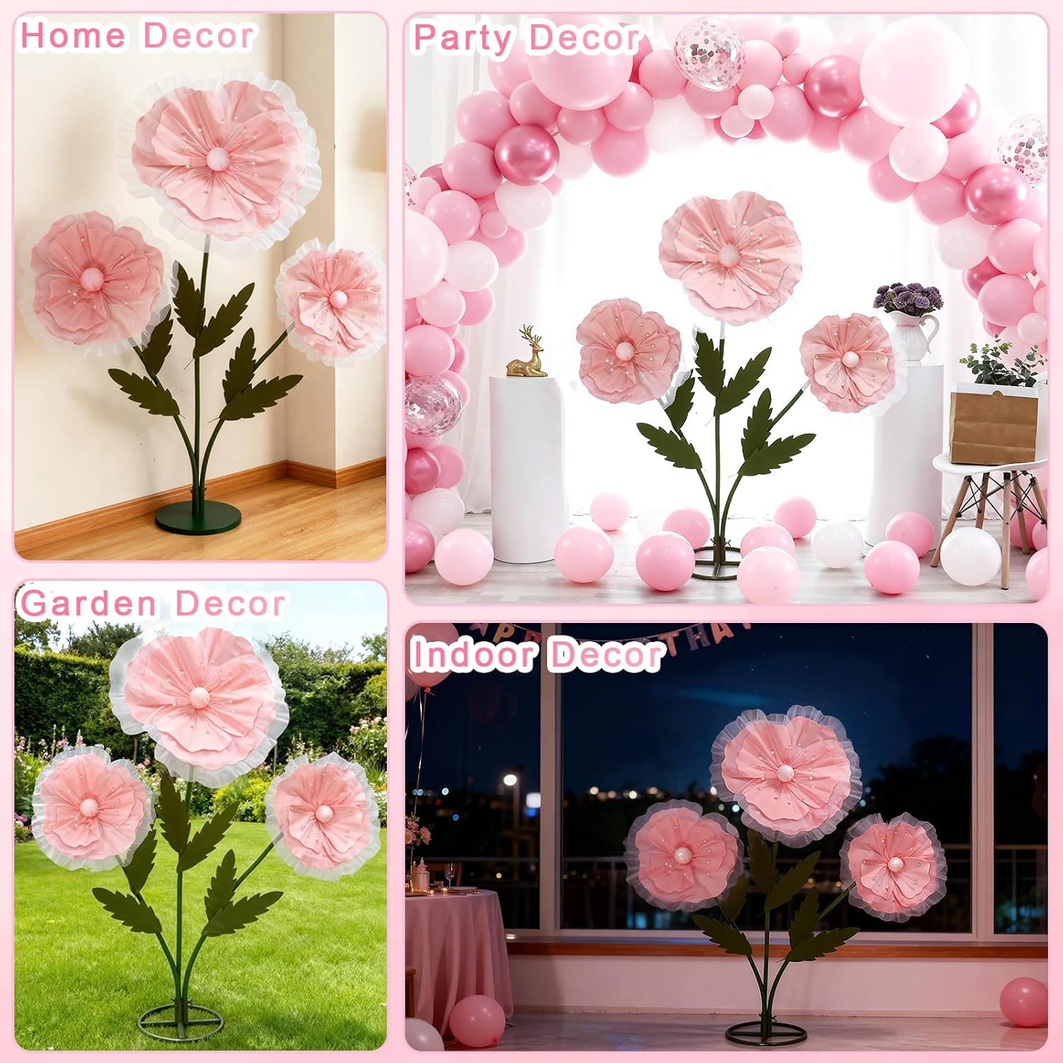 Giant Pink Silk Flowers – 3PCS 5.9Ft Decor for Weddings & Events