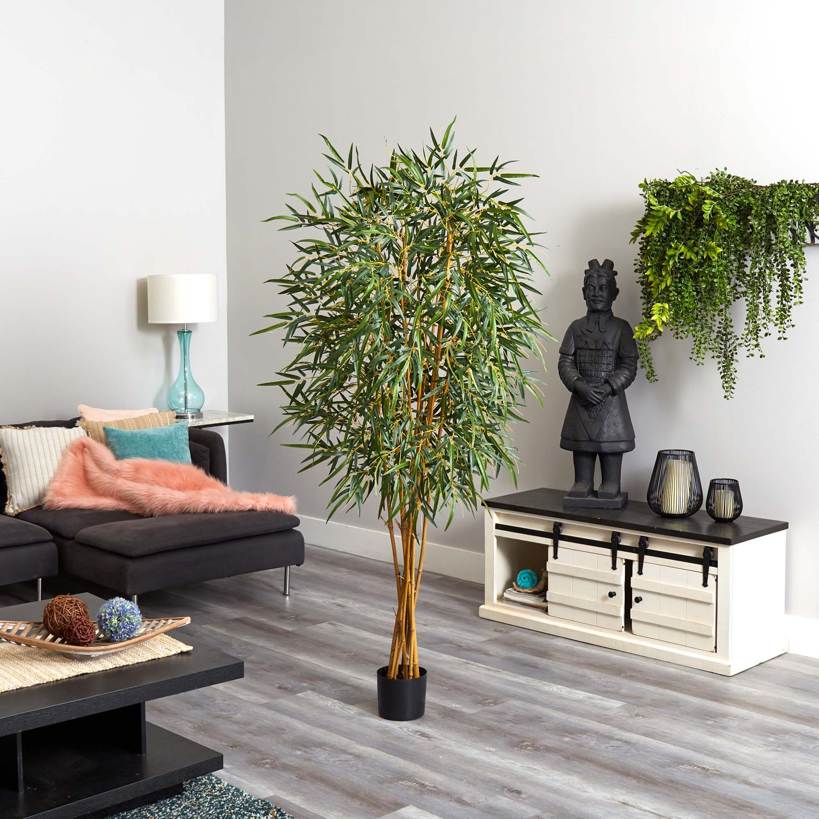 Nearly Natural 6ft Fancy Style Slim Bamboo Silk Tree in Green