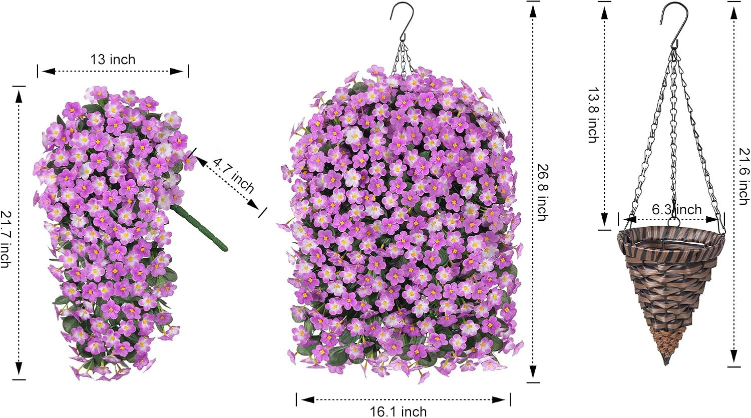 Artificial Fake Hanging Flowers with Basket for Outdoor Decoration,Uv Resistant