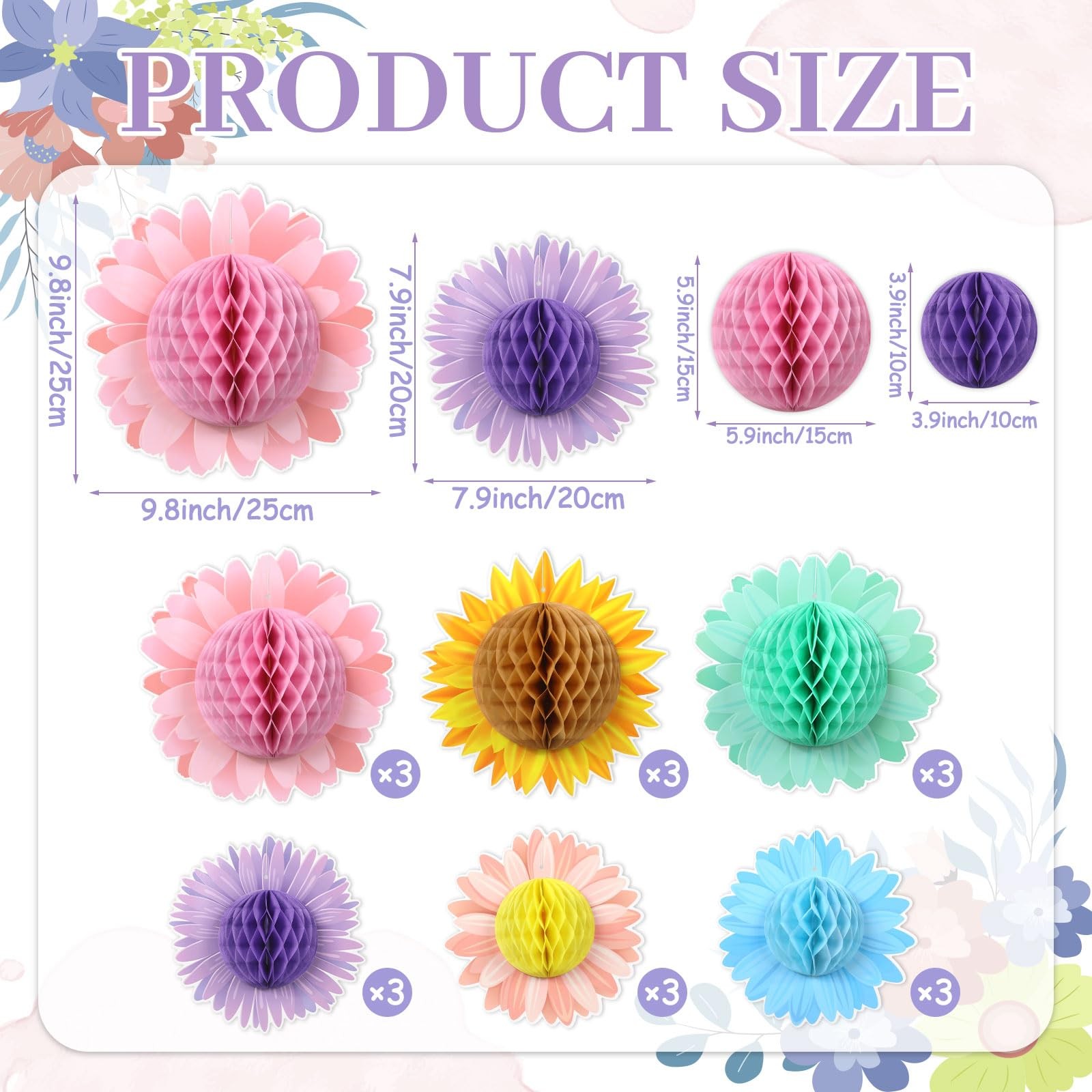 18 PCS Giant Hanging Paper Sunflowers Honeycomb Spring Party Wall Decorations