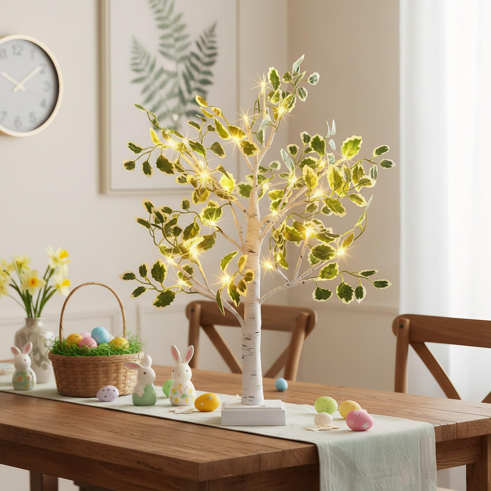 White Birch Tree Light – 2ft LED Tabletop Decor with Timer, Battery/USB Opera…