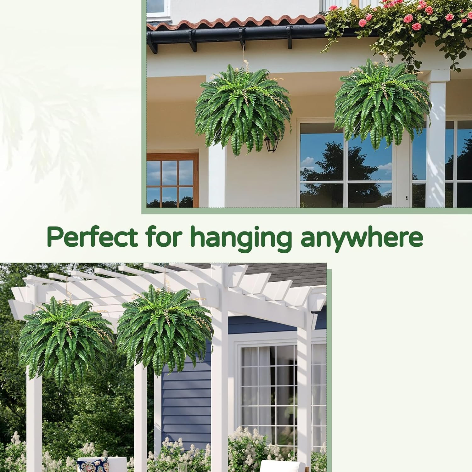 Lush 49” Artificial Boston Ferns – Set of 2 UV Resistant Hanging Plants