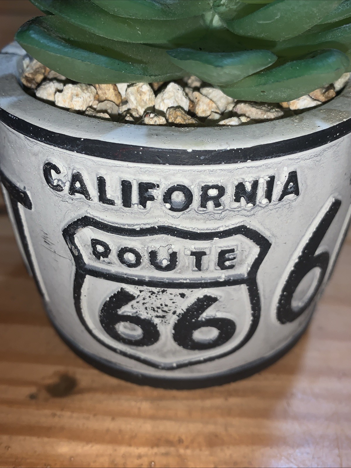 California Route 66 succulent potted artifical plants License plate design IVORY