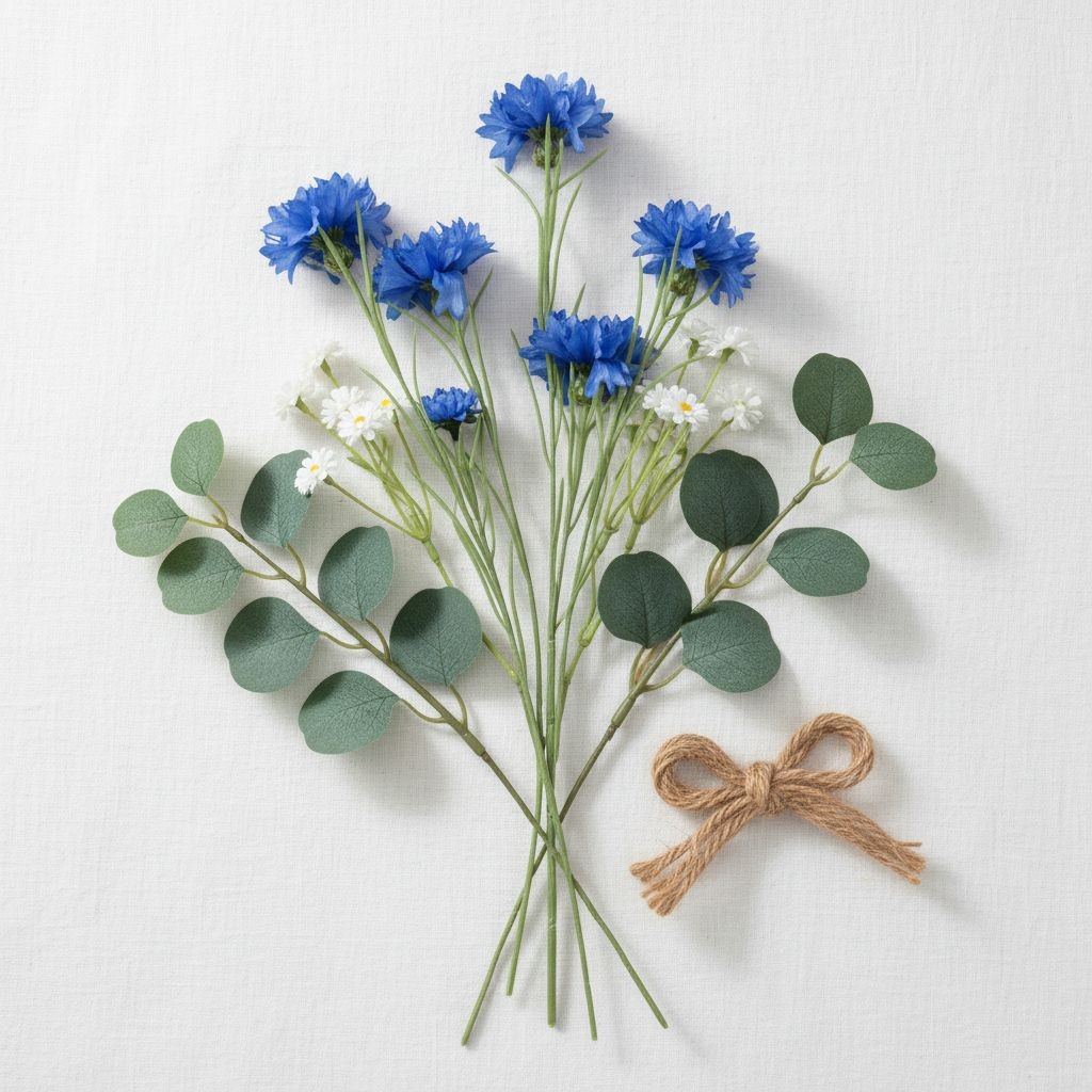 Artificial Blue Cornflower Stems Faux Wildflower Floral Decor Wedding
