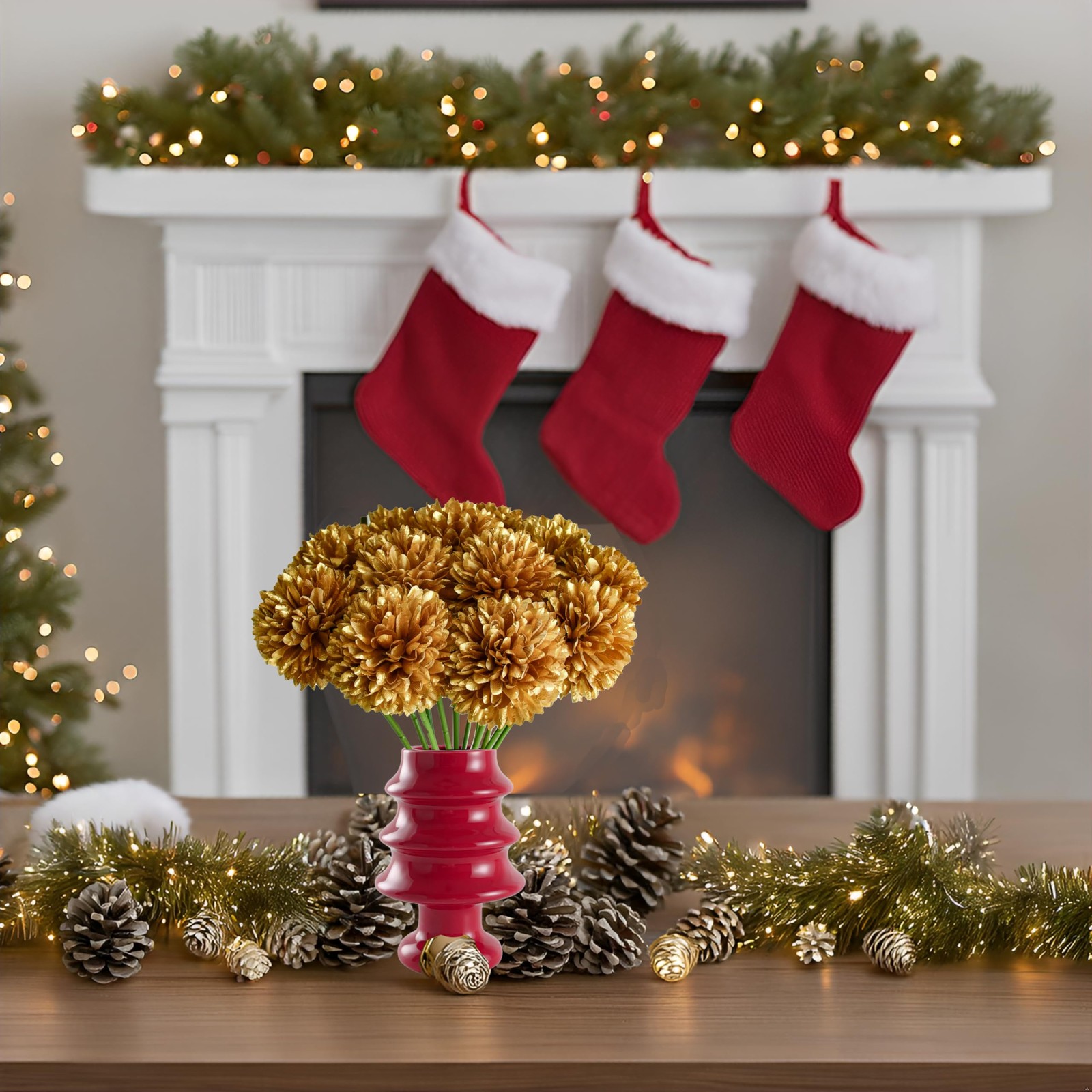 12 Pcs Gold Silk Chrysanthemum Artificial Mums Flowers Centerpiece
