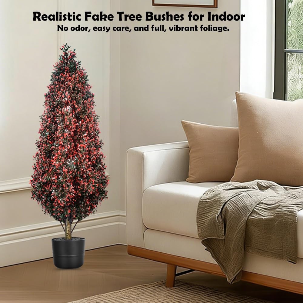 3FT Fake Shrubs Boxwood Tree Outdoor with Planter Spike, Artificial Topiary U…