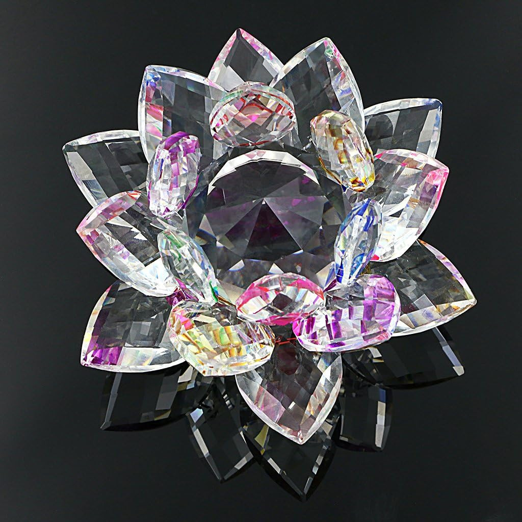 Sparkle Crystal Lotus Flower Hue Reflection Feng Shui Home Decor with Gift Box (