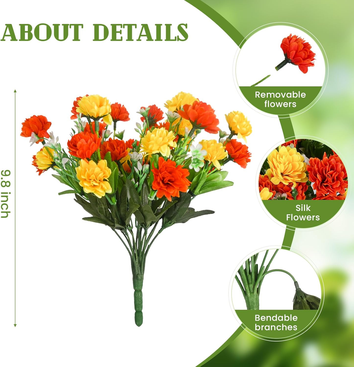 Vibrant UV Resistant Silk Marigold Flowers for Outdoor Decor – 6 Bundles