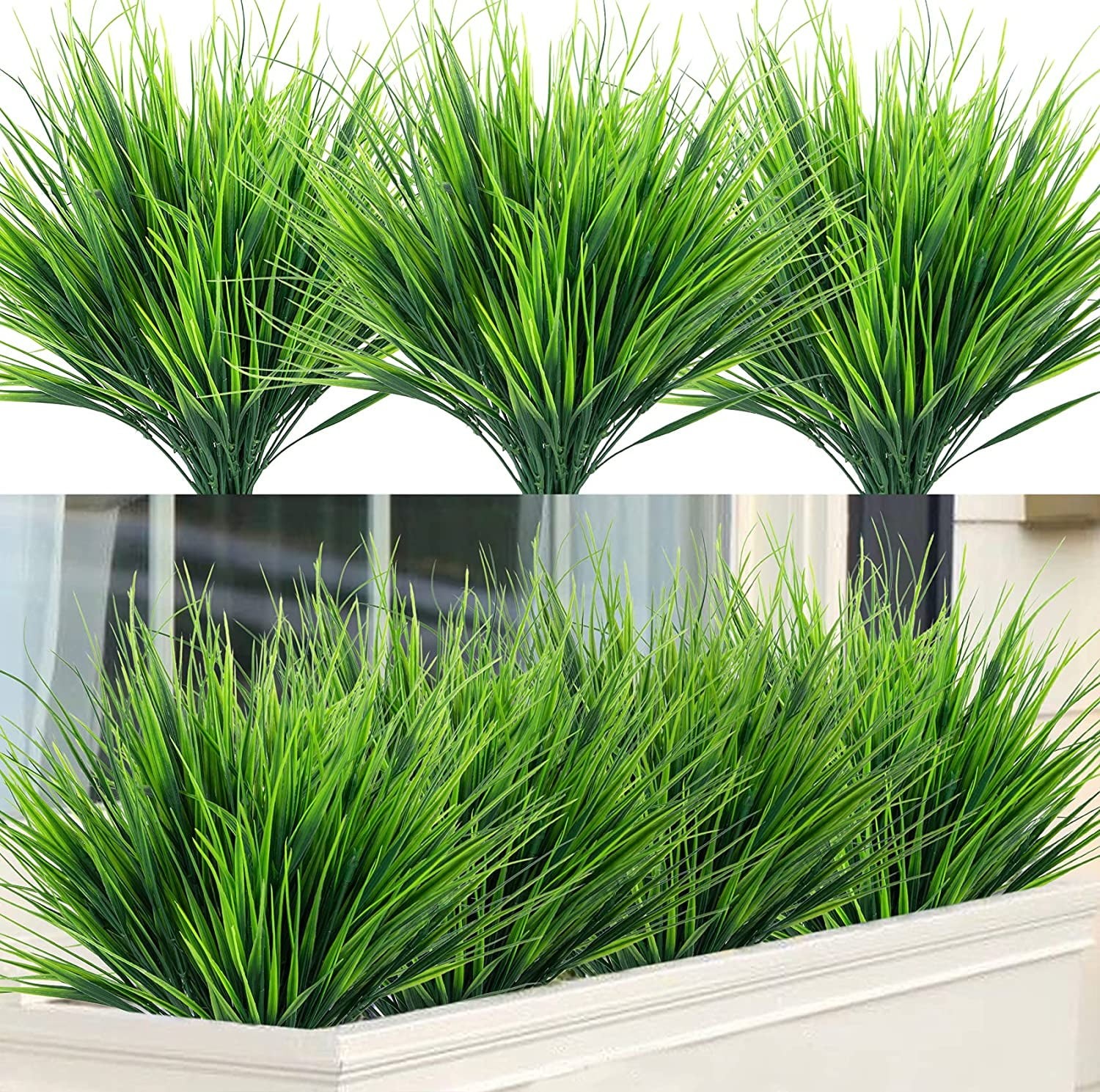 12Pc Artificial Outdoor Wheat Grass UV Resistant Fake Greenery Faux Shrubs Grass