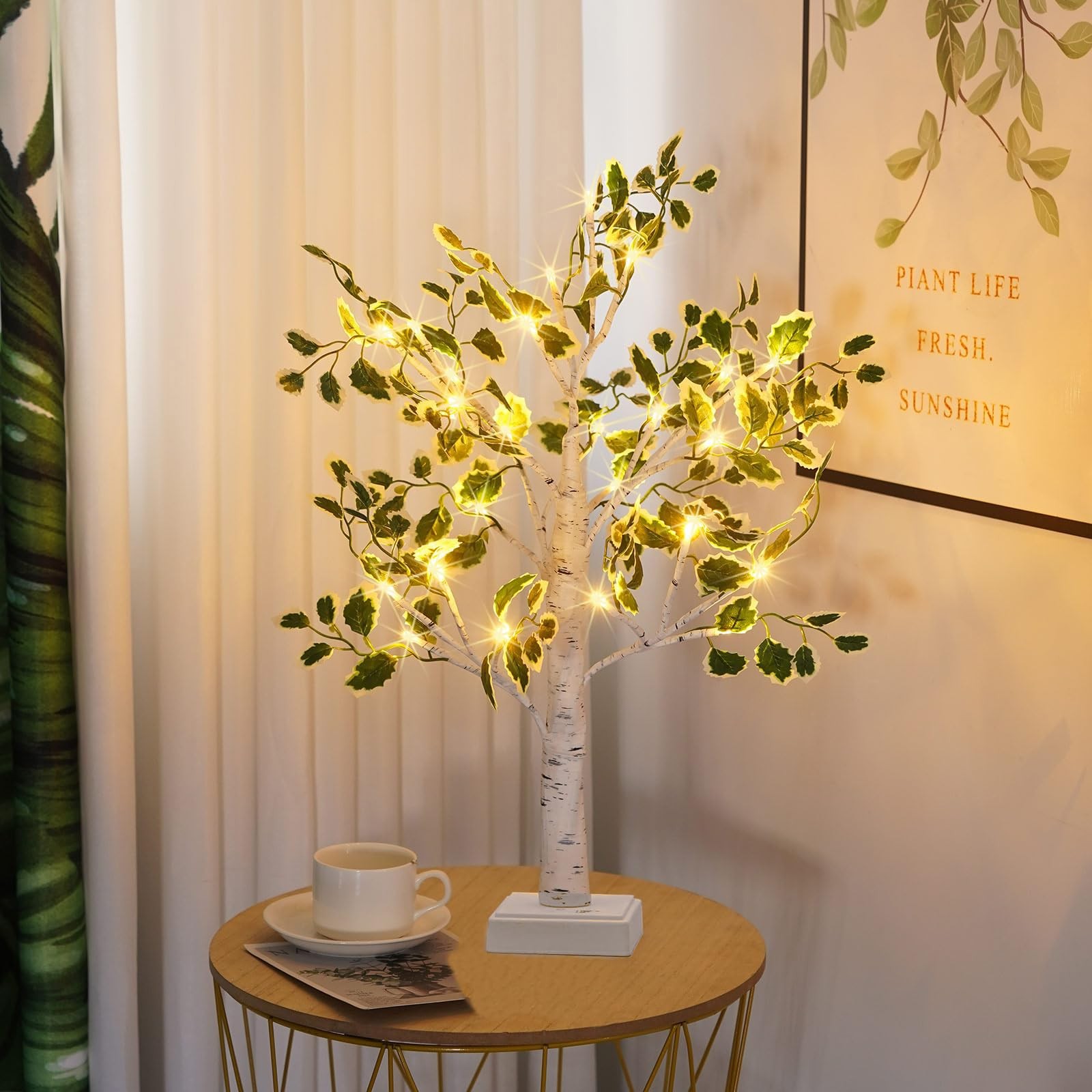 Birch Tree Lights 2 FT LED Fairy Light Green Leaves USB/Battery Tabletop Decor