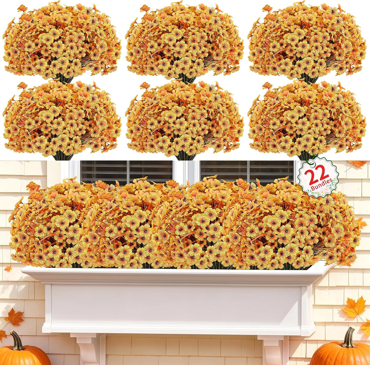 22 Pack Artificial Flowers Outdoor Fake Plants, Faux Flowers UV Resistant