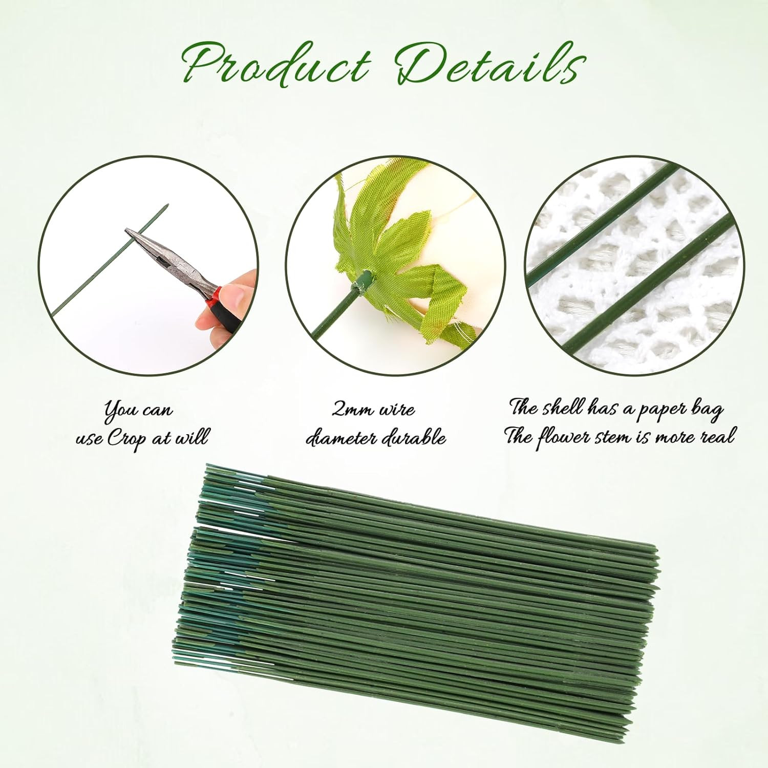 100 Pcs Green Flower Sticks 6.7Inch/10Inch Plastic Floral Stem Artificial Floral