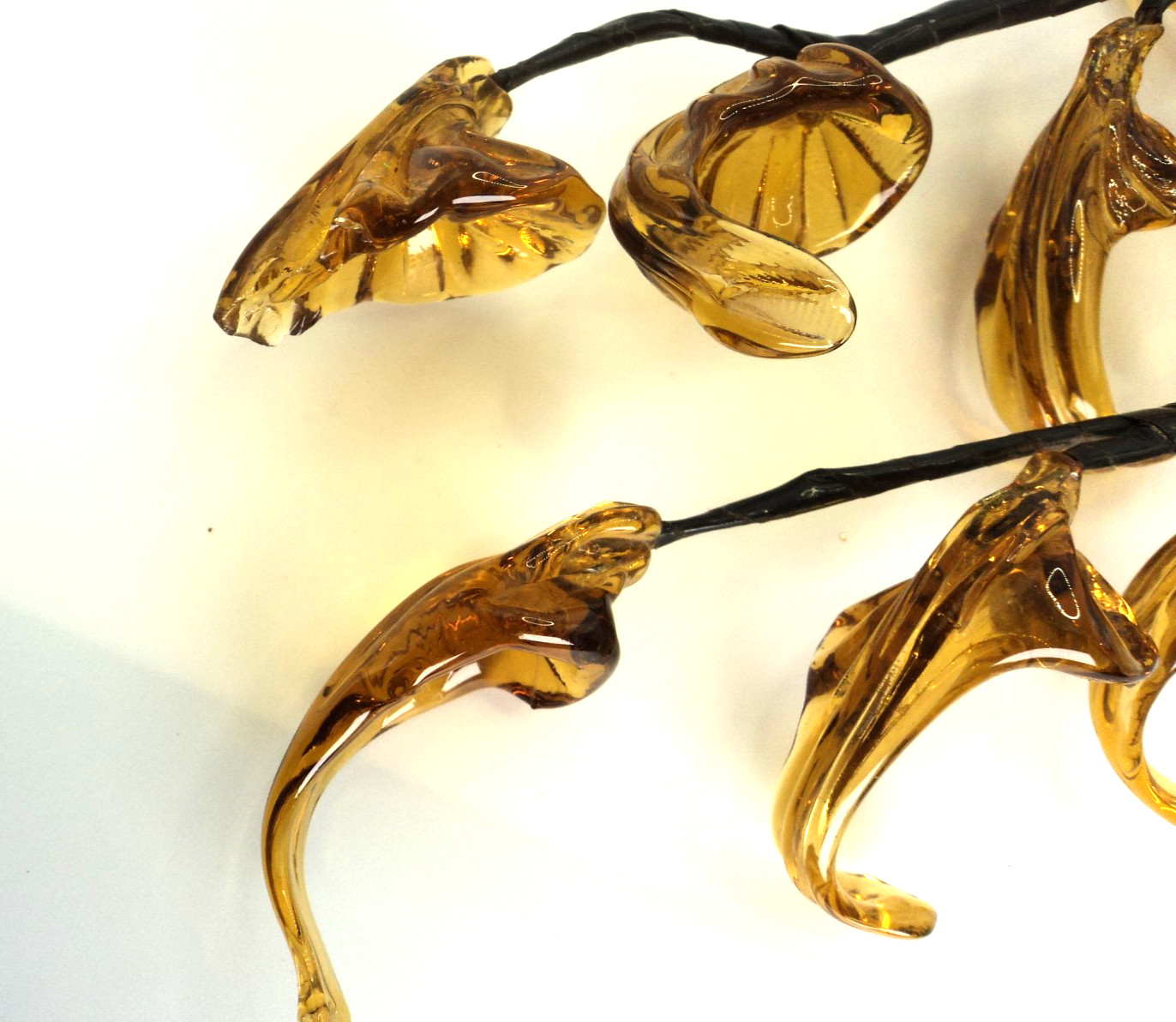 Pair of Vintage Amber Blown Glass Stalks of Flowers