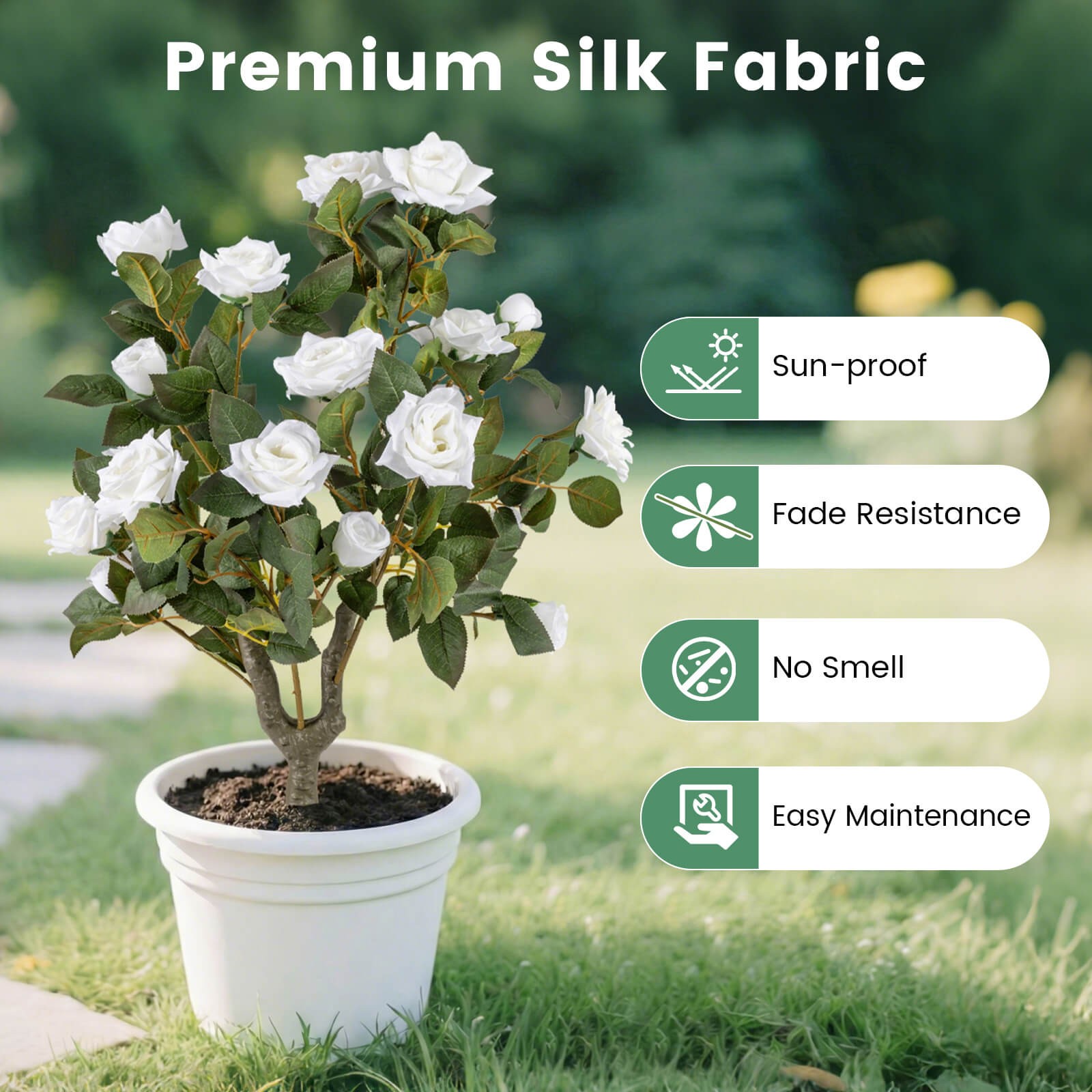 2 Pack Artificial Rose Flower Trees,31.5″ w/Spikes,186 Leaves & 18 White Flowers