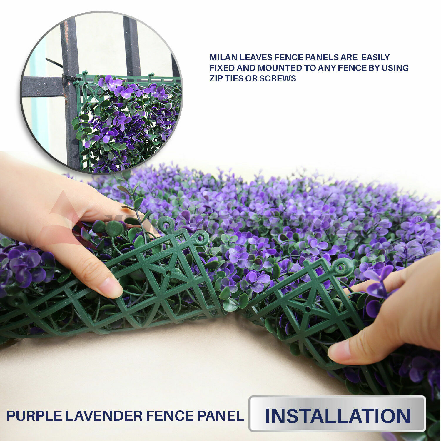 Artificial Faux Boxwood Hedge Lavender Leaves Greenery Mats Fence Panel 20”x20″