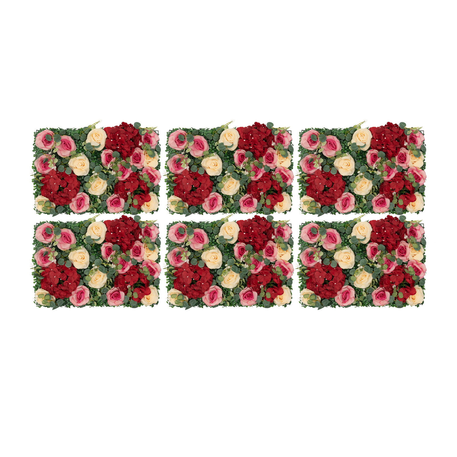 6Pcs Artificial Flower Wall Panel Backdrop Wedding Rose Hydrangea Flower Decor