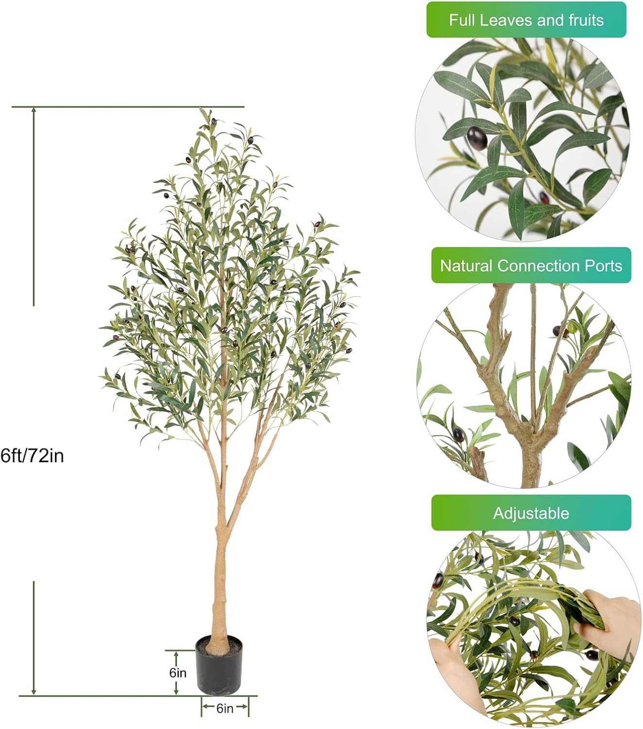 6 Foot Faux Olive Tree – Realistic Silk with Leaves, Fruit and Base