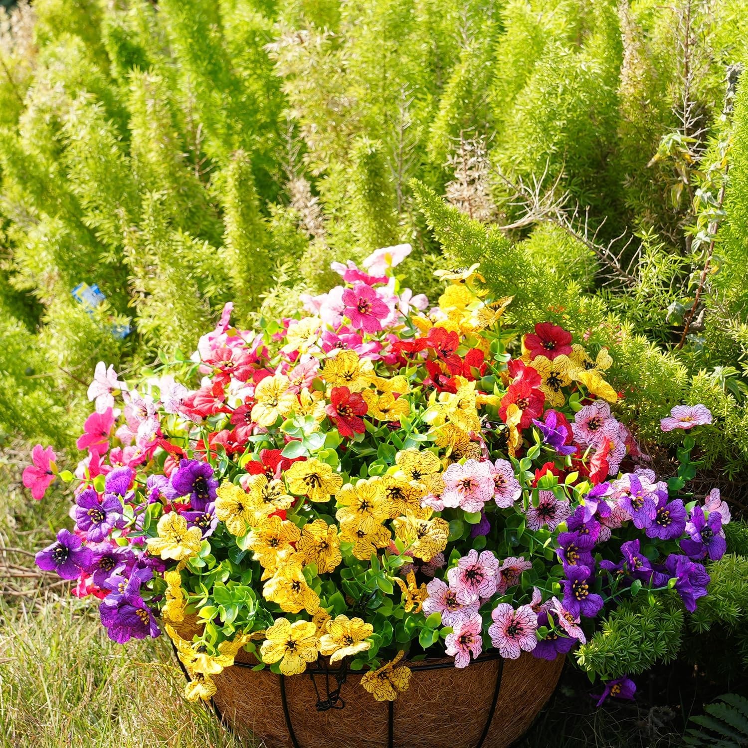 20 Bundles Artificial Flowers, UV Resistant Faux Silk Outdoor Planter Decor