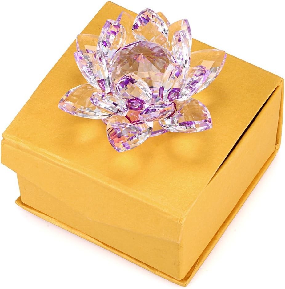 Sparkle Crystal Lotus Flower Hue Reflection Feng Shui Home Decor with Gift Bo…