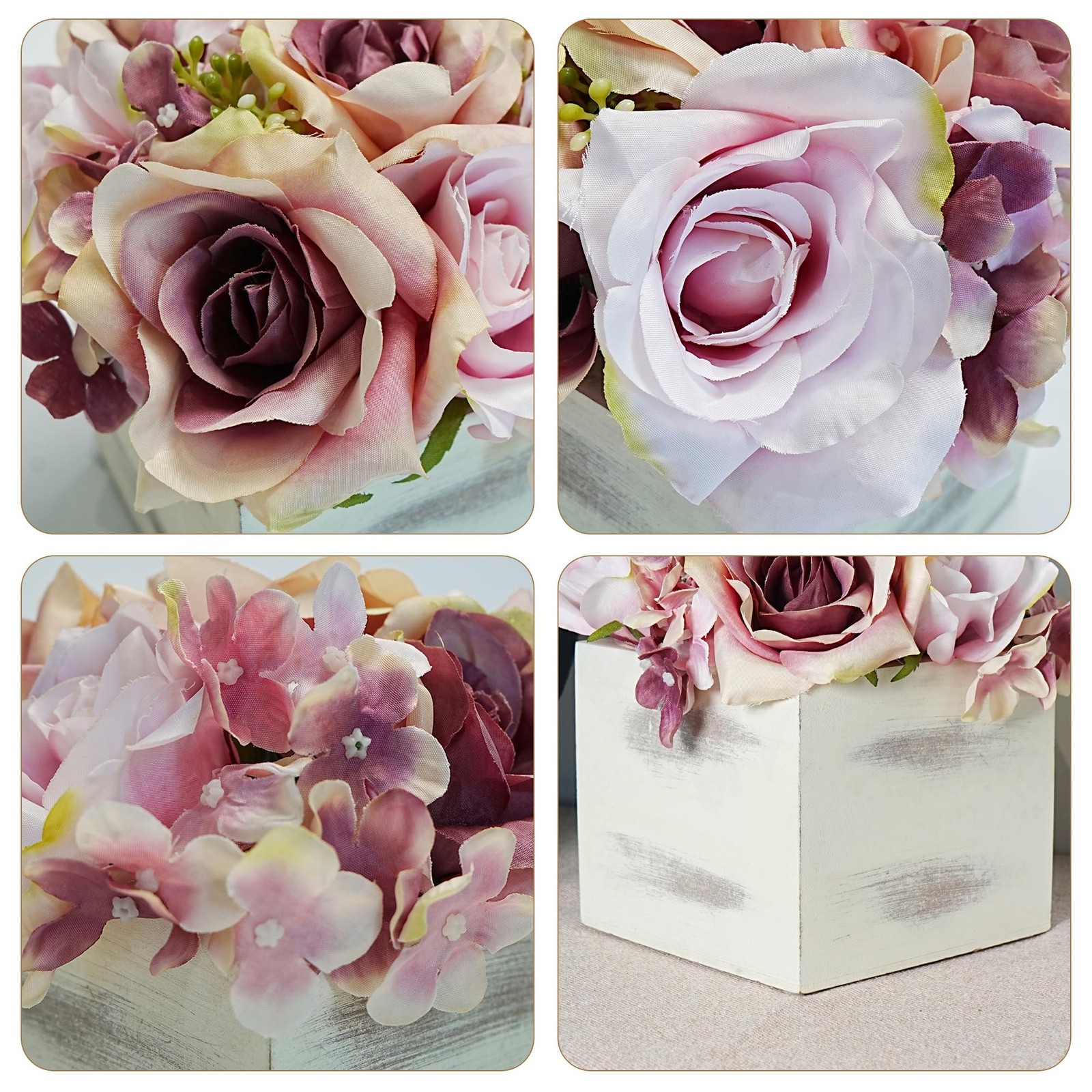 Jahe Aritsan Fake Roses with Wooden Vase, Artificial Flowers in Pot for Home …