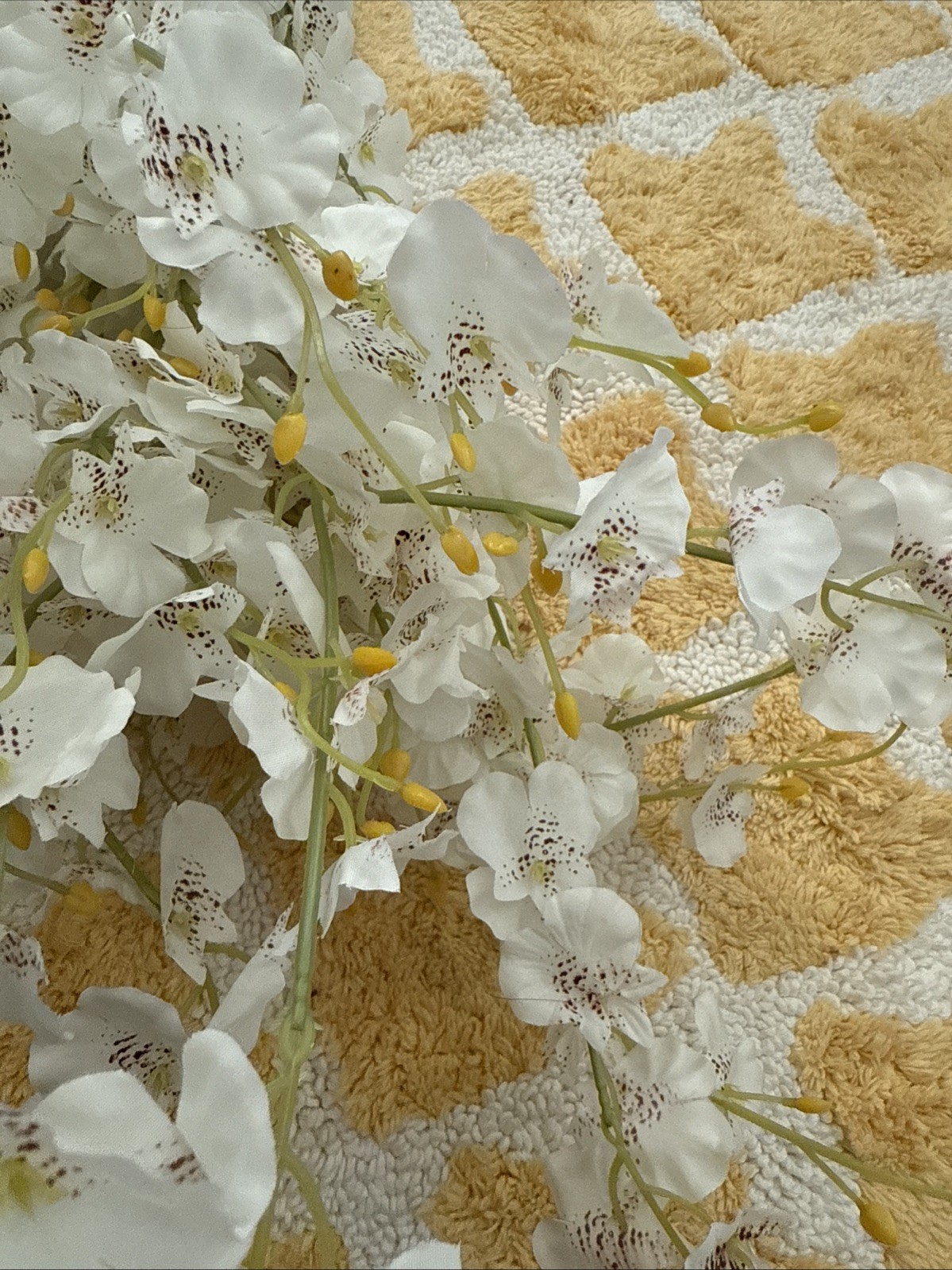 White Orchids Silk Flowers 12 Pieces Pink Green Yellow Artificial Home Decor