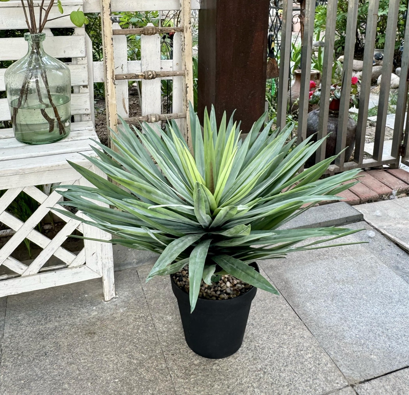 27 inches Tall Artificial Agave Plant in Black Pot with Real Stone Pebbles, 1…