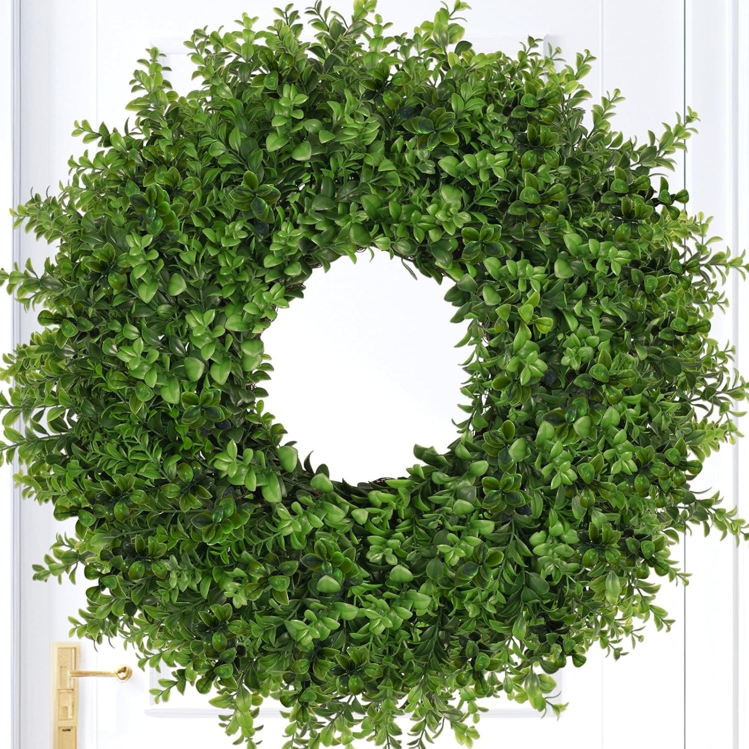 26 Inch Artificial Green Boxwoods Wreath for Indoor Outdoor Front Door Home D…