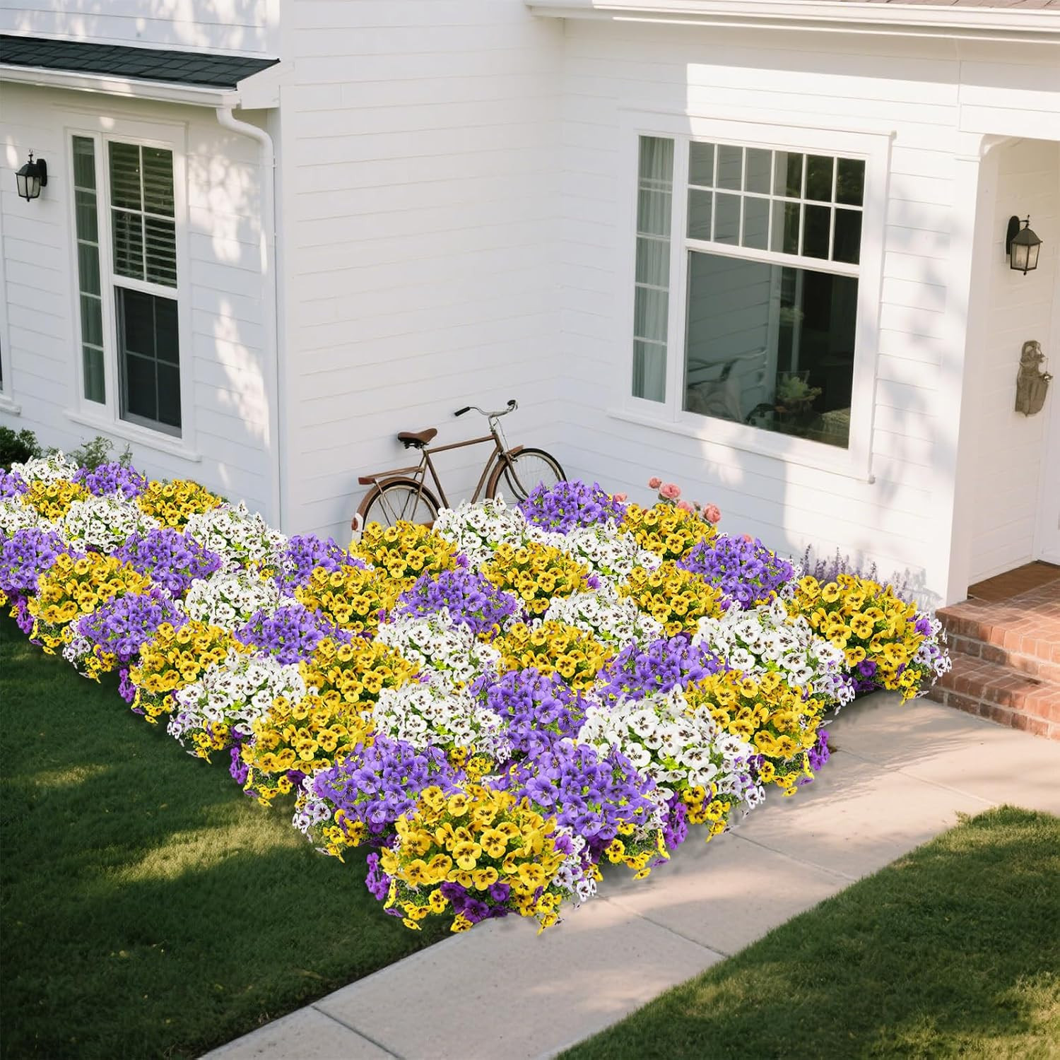 Supbri Artificial Silk Pansy Flowers with Decorative Butterflies, UV Resistant W
