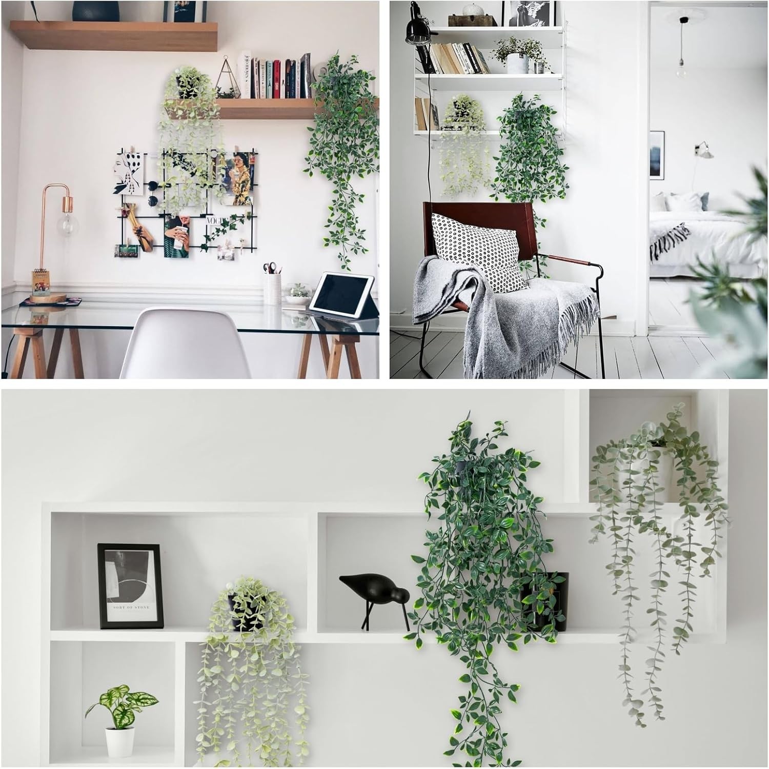 2pcs Fake Hanging Plants for Room Decor,Artificial Potted Plants Eucalyptus f…