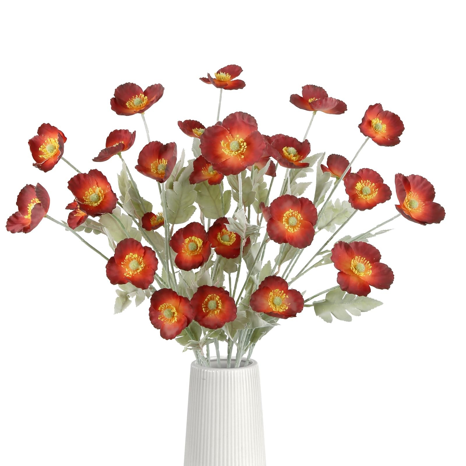 8PCS Red Artificial Poppies 27.6inch Silk Poppy Flowers with Stems Faux Flowe…