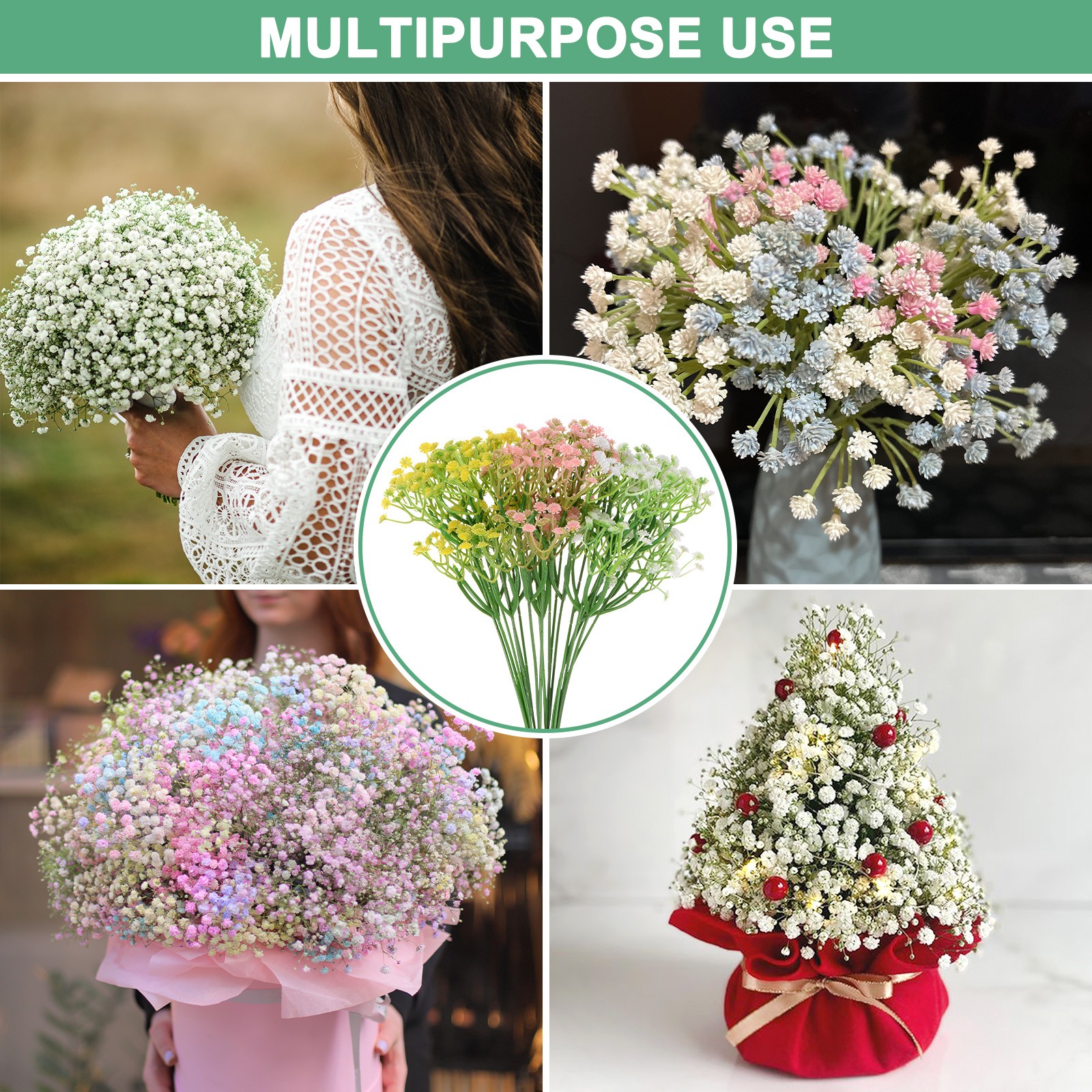 18-Pack Artificial Baby’s Breath for Home Decor Wedding [White+Yellow+Pink]